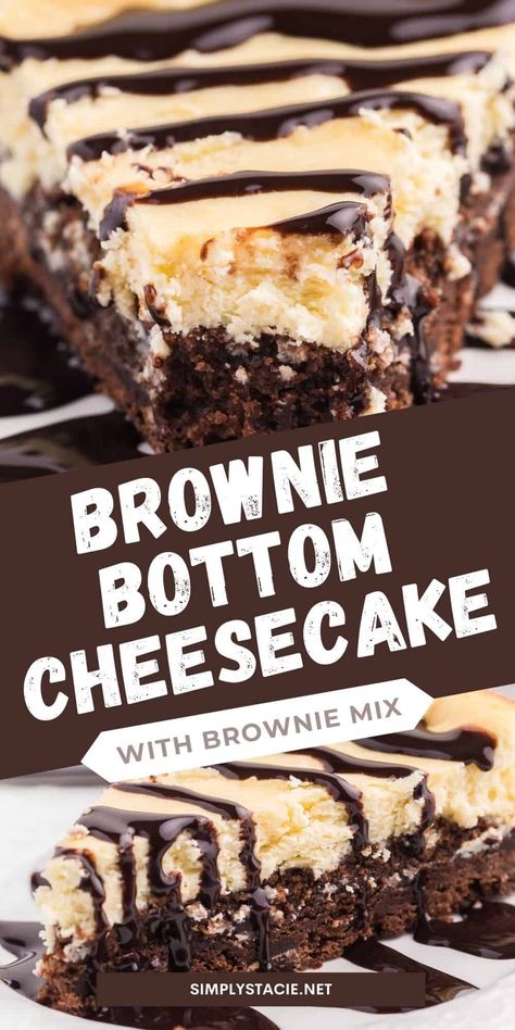 Brownie Pie Recipe Easy, Easy Cheesecake Desserts, Chocolate Cheesecake Recipe Easy, Brownie Dessert Ideas, Dessert Recipes Cheesecake, Brownie Bottom Cheesecake Recipe, Brownie Cheesecake Bars, Brownie Bottom Cheesecake, Fried Oreo