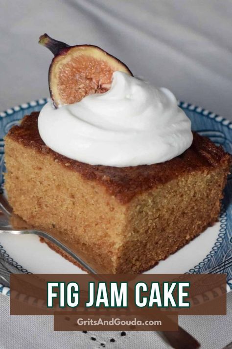 Easy homemade Fig Jam Cake made with my Slow Cooker Fig Jam can be served as a simple snack cake or dressed up with a drizzle of my Fig and Lemon Preserves and a dollop of whipped cream. For a shortcut, you can purchase fig jam if you don't have time to make homemade fig jam. Cookies With Fig Jam, Uses For Fig Jam, Recipe With Fig Jam, Recipes Using Fig Jam, Recipes With Fig Jam, Fig Jam Uses, Fig Desserts, Lemon Preserves, Fig Cake Recipe