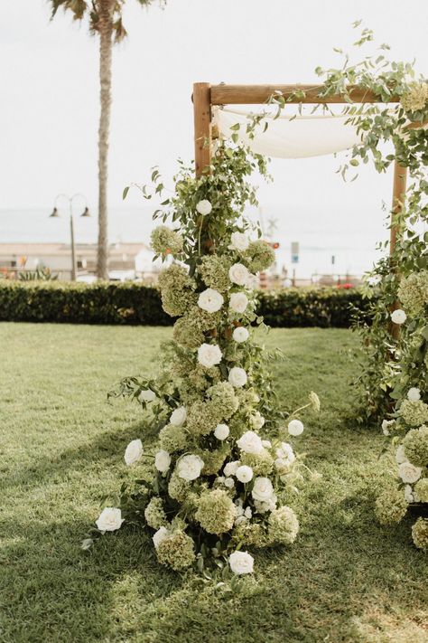 Black Tie Beach Wedding, Wedding Chuppah Flowers, Floral Backdrop Wedding, Altar Flowers Wedding, Chuppah Flowers, Mediterranean Beach, San Clemente California, Olive Wedding, Flower Backdrop Wedding