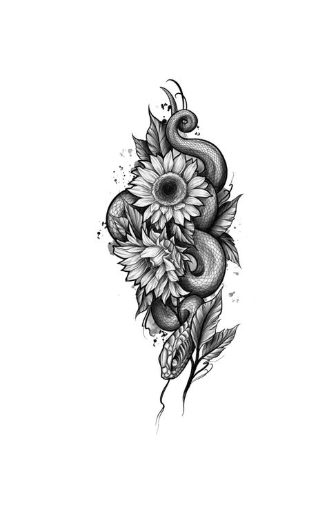 Snake Tattoo Cover Up Ideas, Sunflower With Snake Tattoo, Snake And Sunflower Tattoo, Cover Up Tattoos For Women Arm, Dark Cover Up Tattoos For Women, Snake Cover Up Tattoo, Thigh Cover Up Tattoo Women, Cover Up Tattoo Mujer, Angelina Tattoo