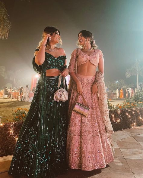 Top Fashion Bloggers On Instagram To Follow For Fashion Tips - ShaadiWish Matching Lenghas Sisters, Lehenga For Friends Wedding, Lehanga Photo Poses With Friends, Lehnga For Bride's Sister, Brids Mades Dresses Indian, Poses In Lehenga With Sister, Indian Wedding Wear For Sister, Indian Reception Outfit Guest, Lehenga For Bride's Sister Indian