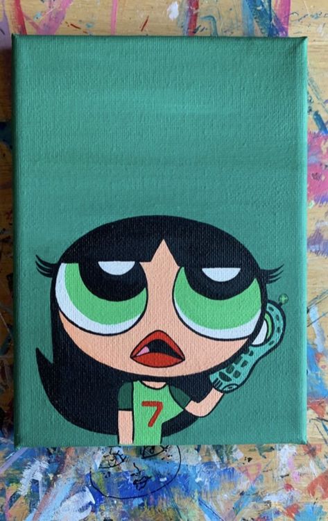 Painting Ideas On Canvas Bratz, Bratz Doll Painting Canvas Easy, Bratz Painting Ideas, Canvas Art Beginners, Bratz Paintings Canvas Easy, 90s Painting Ideas Aesthetic, Characters High Paintings, Powerpuff Girls Canvas Painting, Acrylic Painting Cartoon Characters