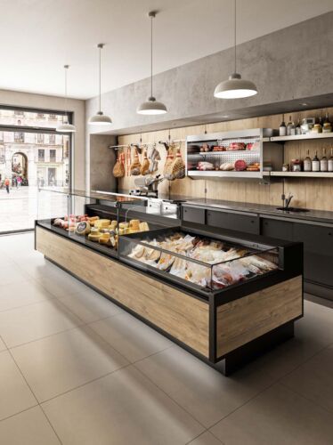 Deli and Supermarket displays model HANGAR Butcher Store, Local Butcher Shop, Deli Shop, Supermarket Display, Bakery Shop Design, Bakery Design Interior, Bakery Menu, Meat Shop, Supermarket Design