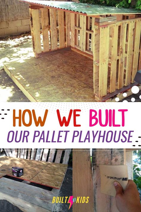 We searched far and wide for a playhouse that would suit our budget and backyard. We’ve got an open dirt space that is 14’x9′ and we previously used it as a seating and workshop area. Simple Play House Outdoor, Play House Out Of Pallets, Pallet Playhouse Diy Easy Backyard, Pallet Clubhouse For Kids, Playhouse Diy Easy, Playhouse Pallets, Pallet Playhouse Diy Easy, Diy Pallet Playhouse, Pallet Fort