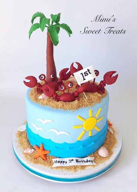 Crab Cake Design, Tropical Fish Cake, Crab Birthday Cake, Crab Birthday Cakes, Beach Birthday Cake, Ocean Cake, Fish Cake Birthday, Frozen Images, Island Cake