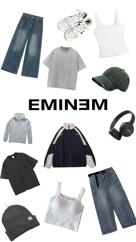 Eminem Halloween Outfits, Eminem Concert Outfit, How To Dress Like Eminem, Eminem Aesthetic Outfit, Rap Outfit Woman, Eminem Outfits Inspiration, Eminem Style Girl, Eminem Clothes, Eminem Outfits