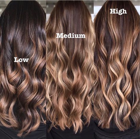 Where you balayage is just as important as how you balayage! Where you balayage is just as important as how you balayage! Sue Tyrrell Stylist has the deets! "Low👉🏼 This is an example of creating dimension low down by lighting a minimum amount of hair and leaving the clients natural base as the main canvas with minimal highlights. This creates a soft low maintenance result and maintenance is 5-6 months ⁣Medium👉🏼To create a medium amount of dimension I focused the lightness on the Balayage Placement, Balayage Long Hair, Rambut Brunette, Brown Hair Looks, Brown Hair Inspo, Brunette Hair With Highlights, Balayage Hair Dark, Brown Hair With Blonde Highlights, Brunette Balayage Hair