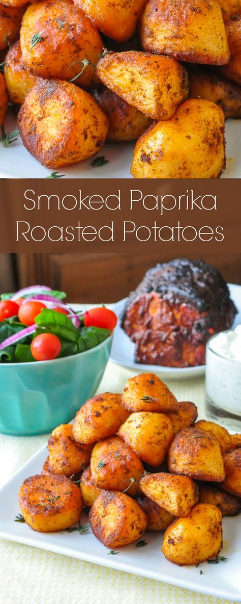 Smoked Paprika Roasted Potatoes - you'll want to serve these roast potatoes with everything from lamb to chicken souvlaki and more. Simple, flavourful and perfectly golden crispy. Delicious with your favourite tzatziki as a dip too. Chicken Souvlaki, Rock Recipes, Roast Potatoes, Potato Side Dishes, Think Food, Portuguese Recipes, Potato Dishes, Side Recipes, Perfect Side Dish