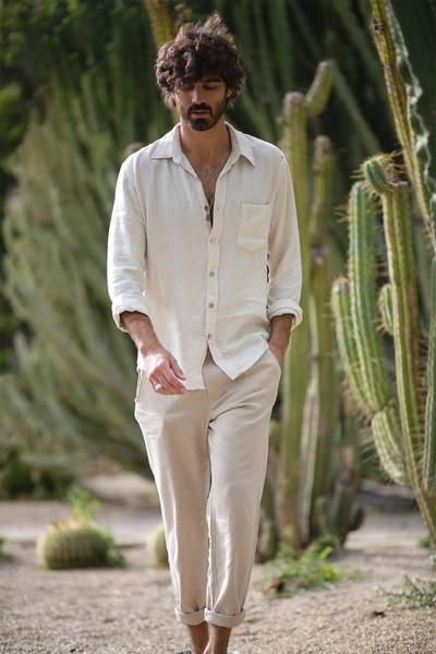 Linen Beach Outfits, Linen Pants Outfit Men, Linen Outfit Men, Mens Linen Outfits, Boho Men Style, Tulum Outfits, Beach Outfit Men, Pant Outfits, Linen Pants Outfit