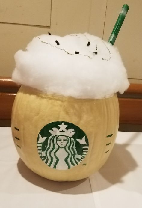 Starbucks Painted Pumpkin, Starbucks Pumpkin Painting, Starbucks Pumpkin Decorating Ideas, Funny Pumpkins Painting, Starbucks Pumpkin Carving, Hospital Pumpkin Contest Ideas, Funny Pumpkin Decorating Ideas, Pumpkin Painting Contest Ideas, Funny Pumpkin Painting Ideas