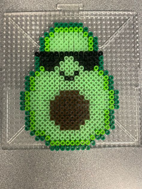 Cool avocado 🥑🕶 Perler Bead Avocado, Fuse Bead Patterns Easy, Pixel Art Avocado, Perler Bead Patterns Big, Fuse Bead Ideas, Iron Beads Pattern, Easy Perler Beads, Perler Bead Crafts, Ironing Beads