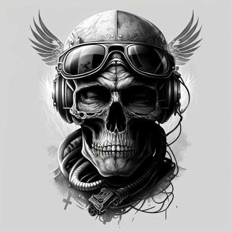 Pilot Skull Tattoo, Skull Portrait, Cyberpunk Tattoo, Brain Tattoo, Motorcycle Tattoos, Demon Tattoo, Chicano Art Tattoos, Graphic Design Collection, Biker Art