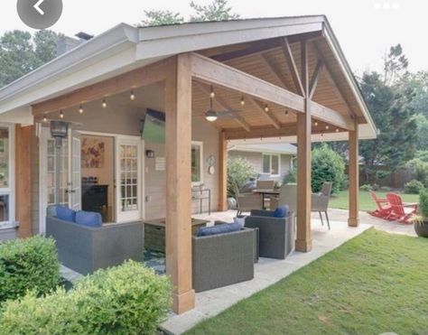 Vaulted Covered Patio, Patio Addition Ideas Covered, Back Patio Ideas Covered, Small Tv Room, Covered Front Porch, Backyard Covered Patios, Covered Patio Design, Patio Remodel, Small Tv