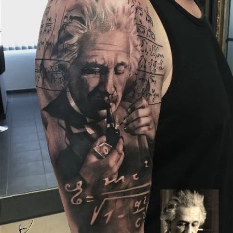 Albert Einstein Tattoo, Einstein Tattoo, Sticker Tattoo, Tattoo Trend, Galaxy Tattoo, Egyptian Tattoo, Greek Tattoos, Arm Sleeve Tattoos, Book Tattoo