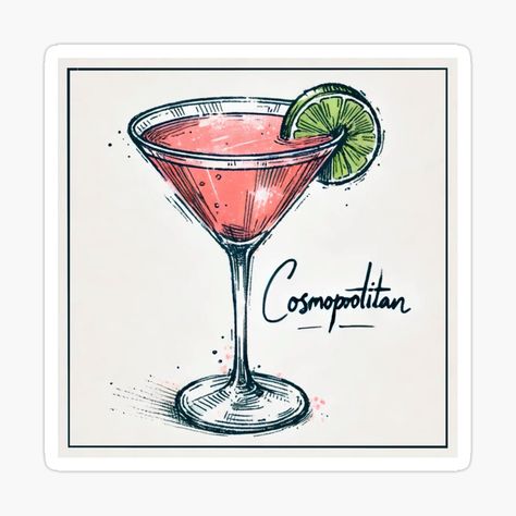 Get my art printed on awesome products. Support me at Redbubble #RBandME: https://www.redbubble.com/i/sticker/Cosmopolitan-Drink-by-ShellSticker/162105333.EJUG5?asc=u Drink Tattoo, Cosmopolitan Drink, Drink Stickers, Love Plus, Decorate Notebook, Coloring Stickers, Eye Catching Colors, Cosmopolitan, Sticker Design