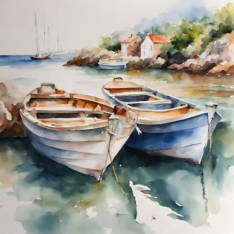 Boat Scenery, Boat Artwork, Watercolour Inspiration, Painting Templates, Ocean Decor, Coastal Charm, Coastal Art, Wall Gallery, Coastal Decor