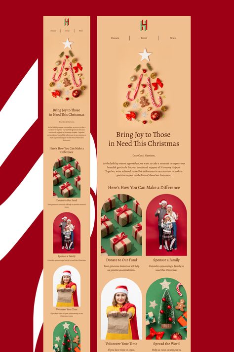 Christmas email template "Bring joy" for nonprofit industry. Create eye-catching templates that leave a lasting impact.🌠🌟  Follow us on Pinterest for design and marketing hacks! 📈💌   #christmas #newyear #stripoemail #emailtemplatedesign #emaildesign #emailmarketing #email #newsletter Happy New Year Email Design, New Year Newsletter Design, Christmas Newsletter Design, Christmas Email Design, Welcome Email Design, Christmas Email, Mailing Design, Email Layout, Marketing Hacks