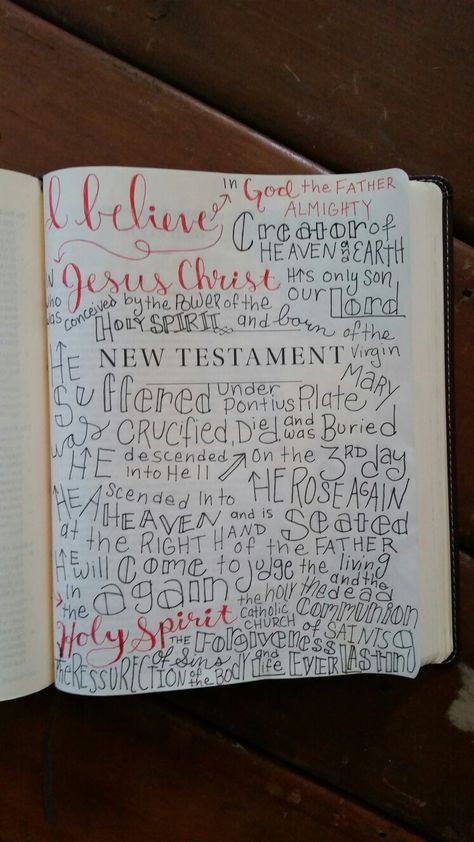 I may add more detail or color to this Bible Art Journaling page ~ New Testament cover page ~ Apostles Creed New Testament Cover Page, Bible Board, Old Testament Bible, Notes Cover, New Testament Bible, Apostles Creed, Bible Doodling, Life Management, Study Aesthetic