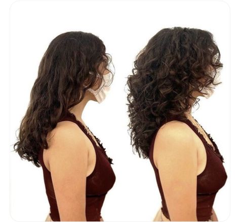 Korean Haircut Curly Hair, V Haircut Curly Hair, V Shaped Haircut Curly Hair, U Shape Curly Haircut, Butterfly Curly Haircut, 2b Haircut Long, Long Curly Wolf Cut, 2b Curly Hair Haircuts, Corte Wolf Cut