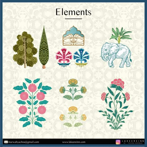 Mughal Embroidery Motifs, Pichwai Pattern, Pichwai Elements, Pichwai Paintings Motifs, Jaipur Illustration, Mughal Elements, Pichwai Motifs, Indian Motifs Design, Indian Elements