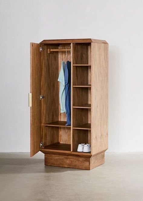 Urban Outfitters Finley Armoire - Dwell Mini Closet, Wooden Wardrobe Design, Closet Layout, Bedroom Armoire, Wooden Wardrobe, Dekorasi Kamar Tidur, Wardrobe Furniture, Wardrobe Design Bedroom, Home Decor Quotes