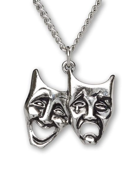 Drama Theater, Comedy Tragedy Masks, Tragedy Mask, Comedy And Tragedy, Drama Theatre, Pewter Pendant, Neck Chain, Metal Clay, Fashion Jewelry Necklaces