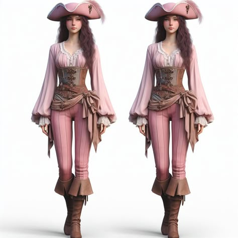 made with bing ai Adventurers Outfit, Pirate Aesthetic Female Outfit, Pirate Inspired Outfits, Atlantis Cosplay, Safari Costume, Pink Pirate, Pirate Garb, Steampunk Pirate, Warrior Outfit