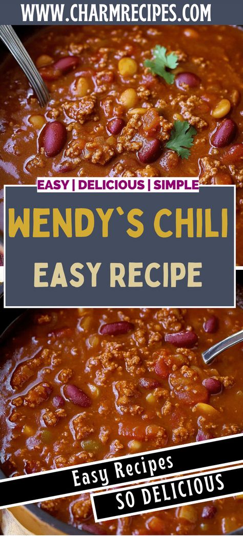 Beanless Chili Recipe, Ground Beef Beans, Wendy's Chili, Wendys Chili Recipe, Crockpot Dump Recipes, Ground Beef Chili, Leftover Chili, Tomato Broth, Chili Soup