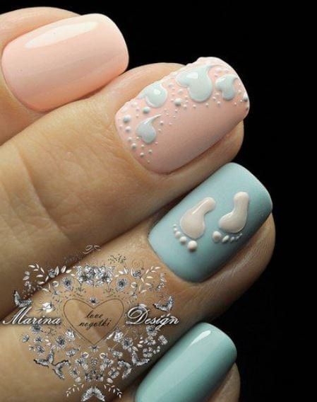 Nails For Baby Shower Girl, Uñas Baby Shower, Baby Nails Design, Baby Nails Design Pregnancy, Baby Boy Nails Designs, Baby Shower Nail Art, Baby Shower Nails Boy, Maternity Nails, Baby Boy Nails