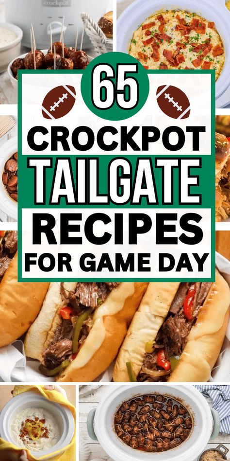 Easy game day recipes in the crockpot! These slow cooker tailgate food ideas are SO simple to make ahead for your football party. The best football game food crockpot, like slow cooker dips, appetizers, breakfast, meatballs, chicken. Crockpot tailgate food ideas, fall tailgate food crockpot, make ahead game day food, crockpot party food, crockpot recipes tailgate - tailgate dips crockpot, super bowl food crockpot, football game snacks, game day snacks for a crowd, football food appetizers dips. Easy Tailgate Food Crockpot, Football Party Crockpot Food, Baltimore Ravens Tailgate Food, Food For Sports Traveling Teams, Race Day Food Ideas, Crockpot Gameday Food, Football Game Day Recipes, Tailgate Dips Crockpot, Game Day Crock Pot Recipes