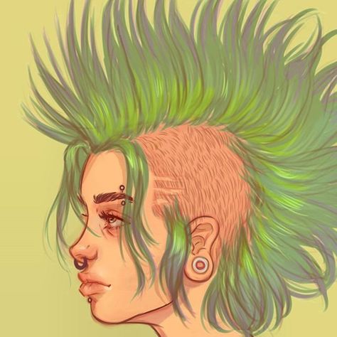 New process video up on my YouTube! This is a redraw of a very old and embarrassingly ugly drawing I did back in highschool lol link to the vid in my info bar #artistoninstagram #art #illustrator #illustration #drawing #painting #sketch #drawthisagain #greenhair #mohawk #greenmowhak #girlswithmowhawks #shavedhead #eyebrowpeircing #septum #girlswithplugs #portrait #cartoon #comicbookart #green #punk #punkgirl #punx #grrrl #riotgrrrl  #punksnotdead Ursula Decay, Ugly Drawing, Punk Drawing, Decay Art, Arte Punk, Painting Sketch, Portrait Cartoon, Punk Art, Arte Cyberpunk