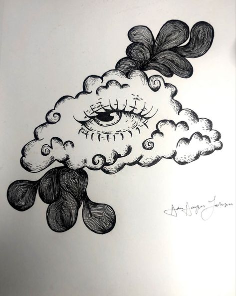 Cloud Face Drawing, Clouded Mind Drawing, Trippy Clouds Drawing, Trippy Pen Art, Trippy Pen Drawings, Easy Aesthetic Drawings Grunge, Simple Cloud Tattoo, Hippie Drawings Easy, Easy Drawings Aesthetic Trippy