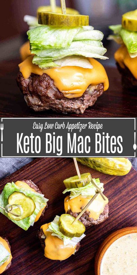 Keto Canapes, Big Mac Bites, Mac Bites, Bunless Burgers, Keto Big Mac, Beef Spices, Burger Bites, Bunless Burger, Big Mac Sauce