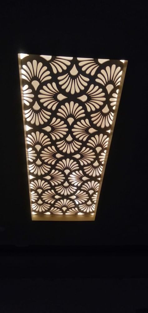 Cnc Design For Ceiling, False Ceiling Cnc Design, Acrylic False Ceiling Design, Jali Design Interiors, Ceiling Cnc Design, Ceiling Jali Design, Cnc Jali Design For Exterior Elevation, Pooja Room Ceiling Designs, Cnc Ceiling Design