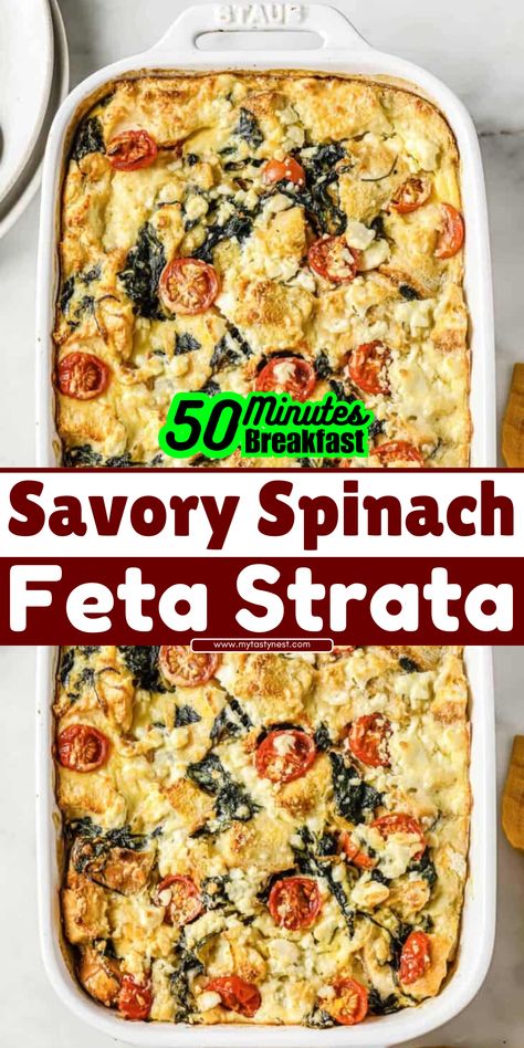 Looking for a delicious and easy brunch recipe? This Spinach Feta Strata is the perfect dish! Made with layers of crusty bread, creamy custard, sautéed spinach, and tangy feta cheese, it's a savory delight everyone will love. Whether you make it ahead or bake it fresh, this versatile dish is perfect for breakfast, brunch, or even a light dinner. Add your favorite herbs and protein for a personalized twist. Get the full recipe and start planning your next meal today! Baked Dish, Easy Brunch Recipes, Spinach Feta, Cozy Breakfast, Egg Custard, Brunch Recipe, Dairy Free Cheese, Sauteed Spinach, Morning Mood