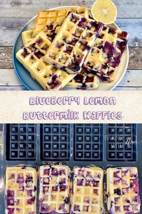 These Blueberry Lemon waffles are devine and super fluffy thanks to the buttermilk. Enjoy them with some powdered sugar, it's delicious! Blueberry Lemon Waffles, Lemon Waffles, Best Waffle Recipe, Buttermilk Waffles, Blueberry Waffles, Fluffy Waffles, Citrus Recipes, Buttermilk Recipes, Belgian Waffles