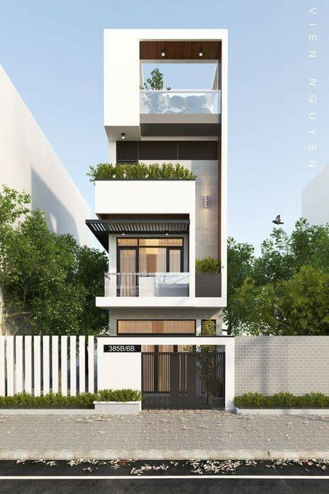 Narrow House Designs, Home Designs Exterior, Modern Apartment Design, Modern Small House Design, Modern Architecture Building, House Front Design, Modern Architecture House, Residential House, Facade Architecture