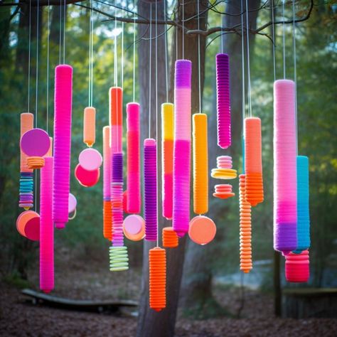 Pool Noodle Art Installation, Pool Noodle Party Decorations, Pool Noodle Ideas Decorations, Outdoor Wall Decor Diy, Pool Noodle Sculpture, Installation Art Ideas Diy, Pool Noodle Decorations, Pool Noodle Decor, Pool Noodle Art