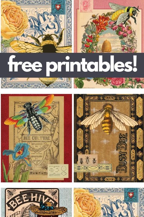 Free Junk Journal Bee Printables, Bee Pictures Art Free Printable, Printable Bee Images, Bee Diy Craft, Bee Ephemera, Ephemera Printables Free, Bee Pictures Art, Tattoo Bee, Bee Junk Journal