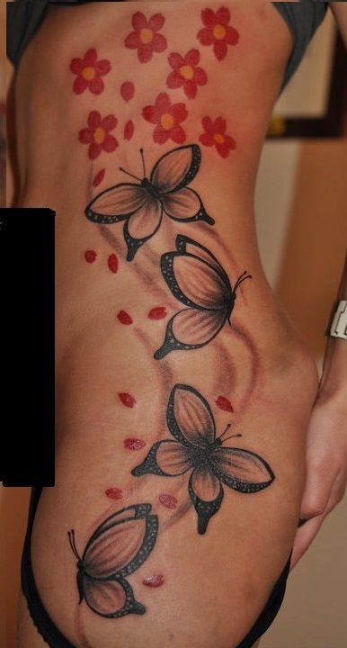 Butterflies on one whole side of the body. Looks awesome! Butterflies Side Tattoo, Whole Side Tattoo, Butterflies Going Up Side Tattoo, Sideways Butterfly Tattoo, Big Butterfly Tattoo On Buttcheek, Green Tattoo, Green Tattoos, Side Tattoos, Infinity Tattoo