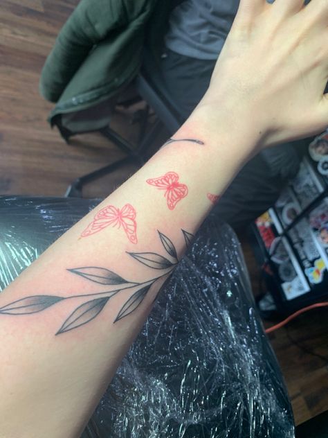 Leaf And Butterfly Tattoo, Butterfly With Vines Tattoo, Vine With Butterflies Tattoo, Vine Butterfly Tattoo, Vines And Butterfly Tattoo, Wrapping Vine Tattoo, Butterfly And Vine Tattoo, Butterfly Vine Tattoo, Vine Arm Tattoo