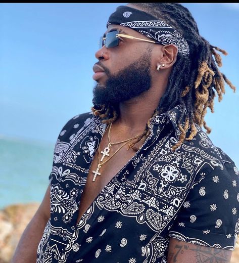 Bandanna Hairstyle Men, Bandana With Locs Men, Locs With Bandana, Men Dreadlocks, Mens Dreadlock Styles, Male Hairstyle, Dread Hairstyles For Men, Mens Dreads, Black Stuff