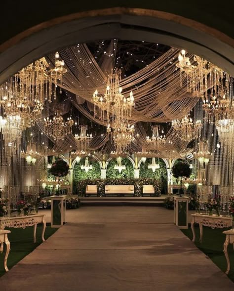 Weird Wedding Venues, Jasmine Wedding Decor, Regal Indian Wedding, Aesthetic Wedding Venues Indoor, Desi Wedding Venue Aesthetic, Boujee Wedding Reception, Nikkah Venue Ideas, Indian Wedding Venue Ideas, Desi Wedding Reception