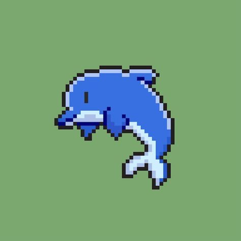 Pixel Dolphin, Dolphin Pixel Art, Pixel Beads, Pink Dolphin, Pixel Art Characters, A Dolphin, 90s Colors, Cute Fish, Kawaii Animals