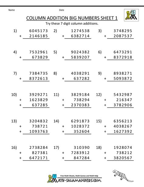 addition-and-subtraction-worksheets-column-addition-big-numbers-1.gif (1000×1294) Big Numbers, Year 6 Maths Worksheets, Column Addition, Grade 6 Math Worksheets, 5th Grade Worksheets, Math Drills, Math Addition Worksheets, Math Practice Worksheets, Grade 6 Math