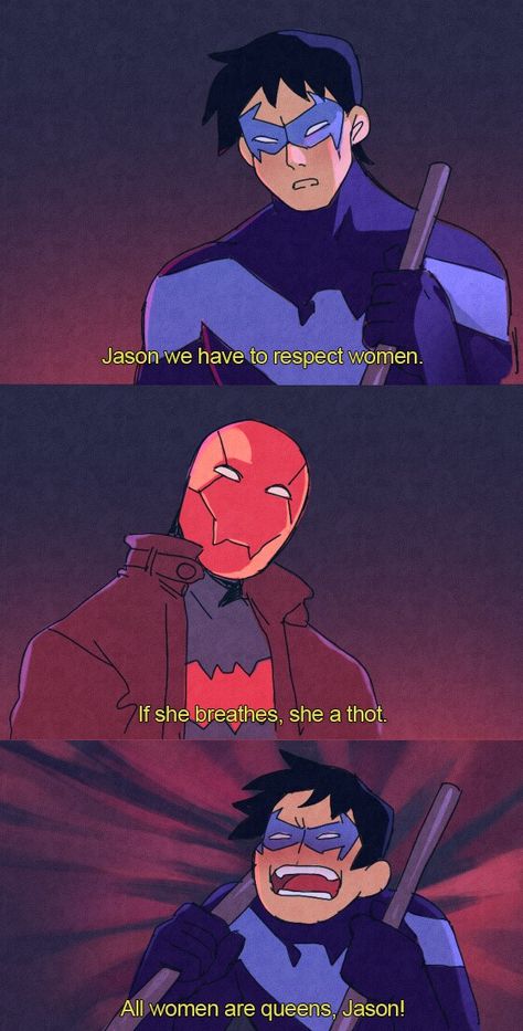 red hood and nightwing Nightwing Matching Pfp, Batman And Nightwing, Batman Nightwing, Dc Comics Funny, Night Wing, Robin Comics, Batfamily Funny, Wayne Family, Bat Boys