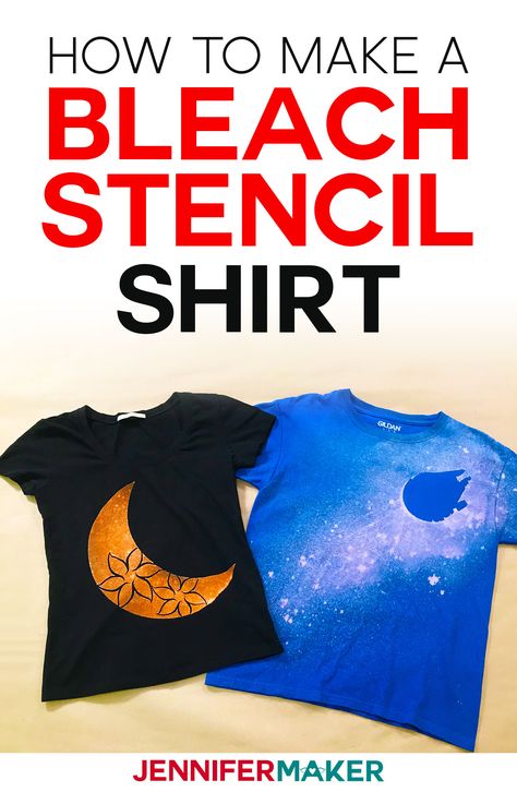 DIY Bleach Stencil Shirt Made on a Cricut with Freezer Paper and Vinyl | Bleached Spray T-Shirt #cricut #tshirt #stencil Stencil Shirts, Bleach Spray Shirt, Shirt Bleaching, Stencil Shirt, Bleach Stencil, Bleach Spray, T Shirt Stencils, Diy Bleach, Cricut Tshirt