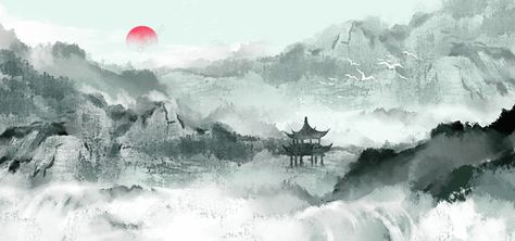 Ancient Style Ink And Landscape Simple Chinese Style Background Chinese Landscape Painting Horizontal, Chinese Aesthetic Wallpaper Desktop, Chinese Wallpaper Pc, Japanese Background Landscape, Chinese Background Landscape, Chinese Brush Painting Landscape, Ancient Chinese Aesthetic, Landscape Simple, Ancient Background