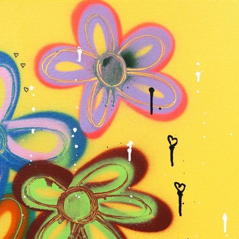 Bright Colorful Graffiti Painting Flowers Street Art Playful "Singing Flowers" Original Artwork by Amber Goldhammer Groovy Watercolor Art, Colorful Graffiti Art, Flower Screen Print, Funky Flower Painting, Cute Paintings For Room, Easy Patterns To Paint, Kitchy Art, Painted Flowers Easy, Trippy Flower Art