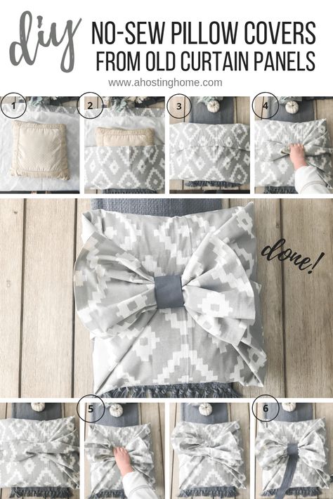 DIY No-Sew Pillow Covers From Old Curtain Panels PIN Fancy Pillow, Throw Pillow Covers Diy, Sew Pillow, Pillow Covers Tutorial, No Sew Pillow Covers, Diy Throw Pillows, Easy Pillows, Pillows Decorative Diy, Diy Pillow Covers